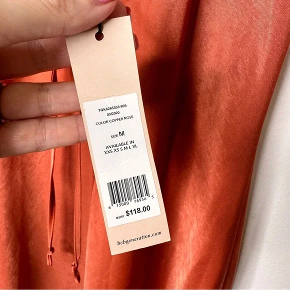 NWT BCBGeneration Silky Satin Cooper Rose Rust Slip Maxi Dress Medium - Picture 9 of 12